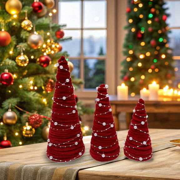 Byujiro Mini Christmas Tree for Tabletop Christmas Velvet Ornaments 3 Piece Set Christmas Tree Tray Table Shelf Ornaments Scene Decoration Decorations Portable Holiday Tree Christmas Decorations