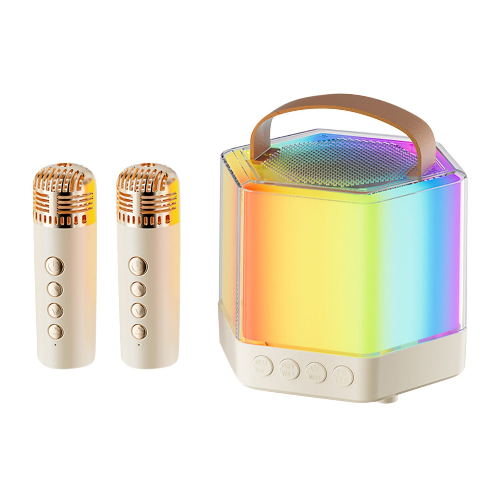 Byujiro Mini Karaoke Machine with 2 Wireless Microphones, Bluetooth Speaker with LED Lights for Home Party, Portable KTV Booth for Adults & Kids