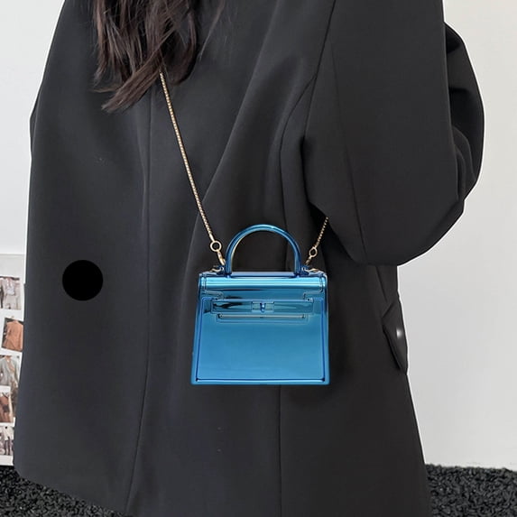 Byujiro Mini Top-Handle Crossbody Bag Shiny Chain Strap Small Square Purse Fashionable Statement Bag for Parties, Dates, and Everyday Styling