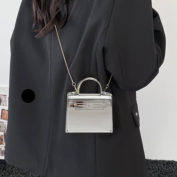 Byujiro Mini Top-Handle Crossbody Bag Shiny Chain Strap Small Square Purse Fashionable Statement Bag for Parties, Dates, and Everyday Styling