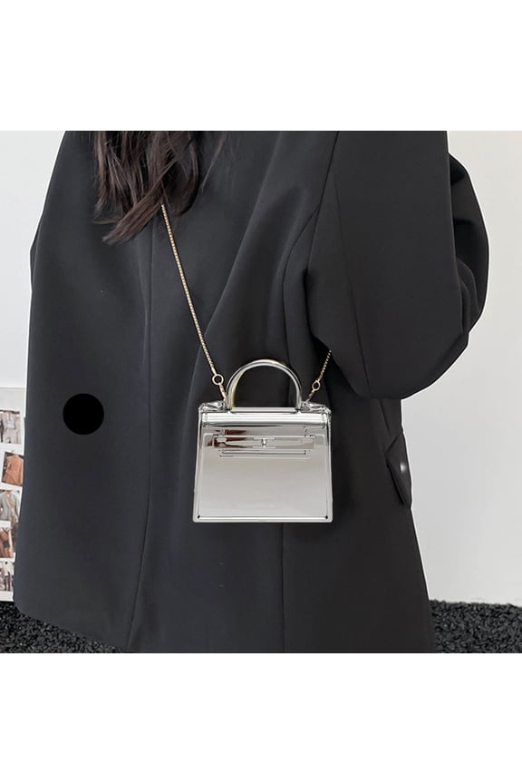 Mini Top-Handle Crossbody Bag Shiny Chain Strap Small Square Purse Fashionable Statement Bag for Parties, Dates, and Everyday Styling