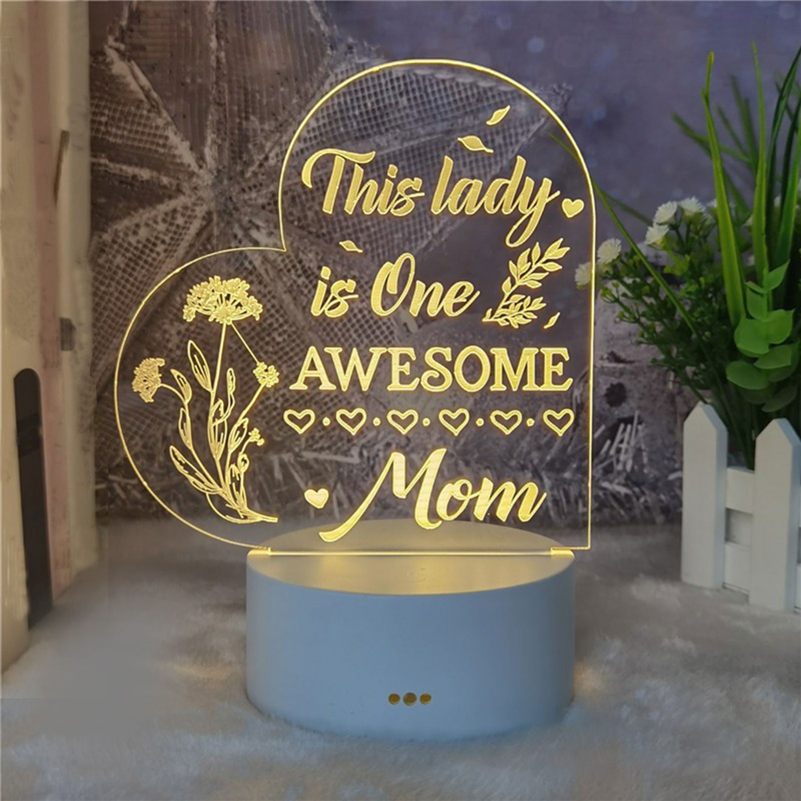 Byujiro Mother's Day 3D Acrylic LED Night Light with Sentimental Quotes ...