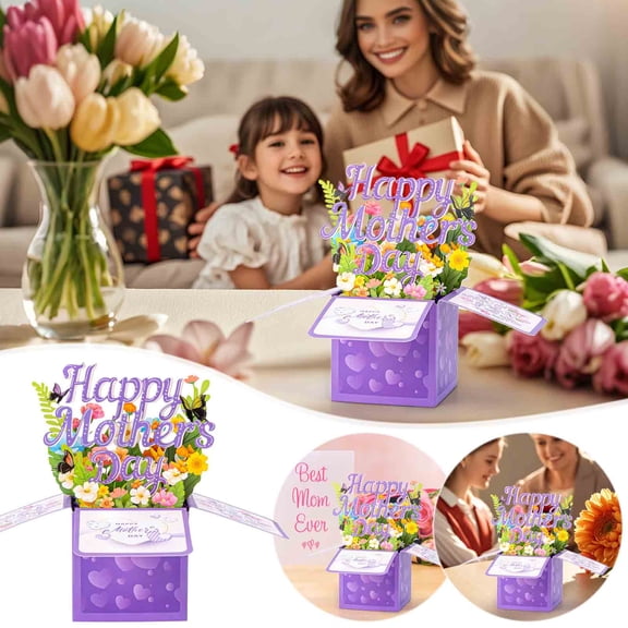 Byujiro Mother's Day 3D Box Greeting Card Floral & Butterfly Accent Keepsake Note Card Thoughtful Mom Gift Perfect for Gratitude Messages & Celebration