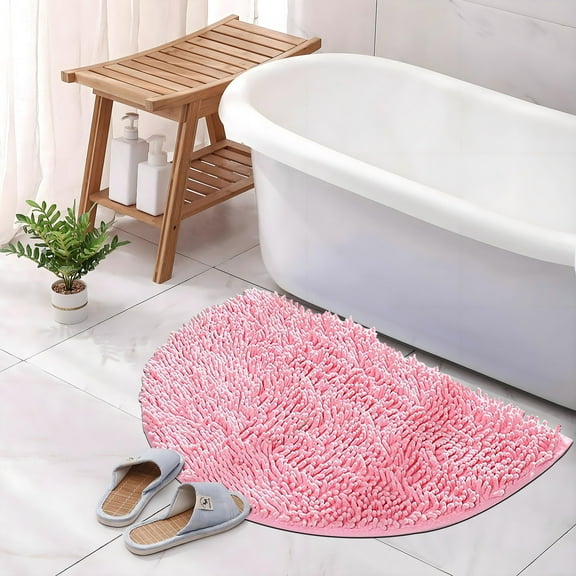 Byujiro Non Slip Bath Mat Chenille Half Round Carpet Water Absorbing Foot Mat Bathroom Entrance Floor Mat Bedroom Toilet Bathroom Non Slip Mat Household