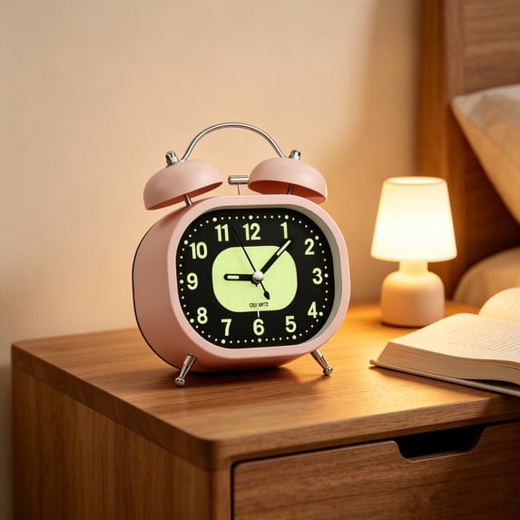 Byujiro Oval Twin Bell Analog Alarm Clock Glow-in-the-Dark Dial Bedside Wake Up Clock, Simple Aesthetic Decor Clock for Bedroom Dorm Nightstand, Portable Classic Timepiece Gift for Students Adults