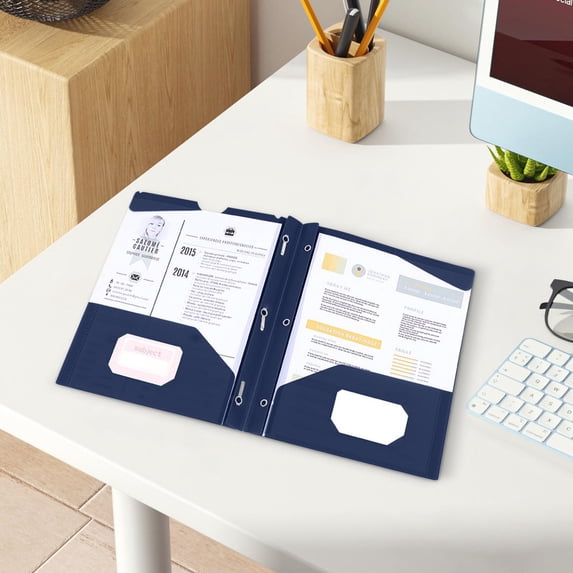 Byujiro Plastic 3-Ring Binder Folder with Pockets & Label Slot Document Organizer with Business Card Holder, Durable File Folder for Office School Use