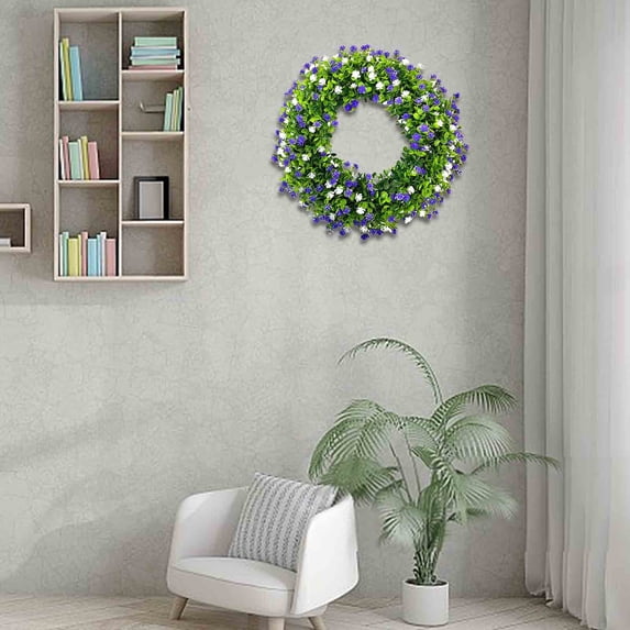 Byujiro Plastic All‑Season Floral Wreath 15 in Spring Summer Front Door Wreath Faux Greenery Wreath for Farmhouse Window, Porch, Patio, Indoor & Outdoor Wall Hanging Decor