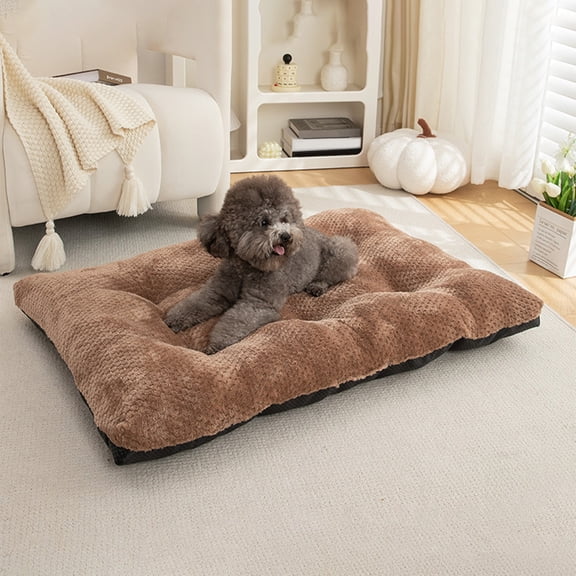 Byujiro Plush Pineapple Texture Winter Warm Pet Cushion, Thick Fluffy Rectangular Dog Cat Crate Pad, Anti-Slip Bottom Washable Soft Sleeping Mat for Small Medium Pets, Indoor Sofa Floor Liner