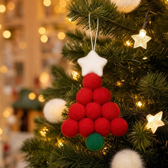 Byujiro Pom-pom Christmas Tree Hanging Ornaments Felt Pendant Handmade ...