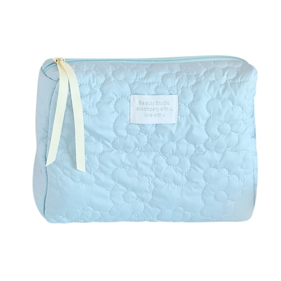 Byujiro Quilted Floral Cosmetic Pouch Spacious Soft Travel Makeup Organizer Zippered Toiletry Bag with Ribbon Detail for Essentials & Brushes
