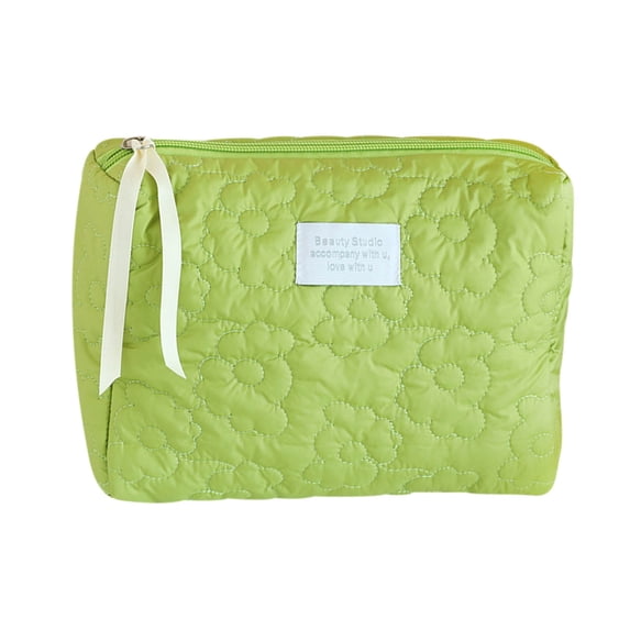 Byujiro Quilted Floral Cosmetic Pouch Spacious Soft Travel Makeup Organizer Zippered Toiletry Bag with Ribbon Detail for Essentials & Brushes