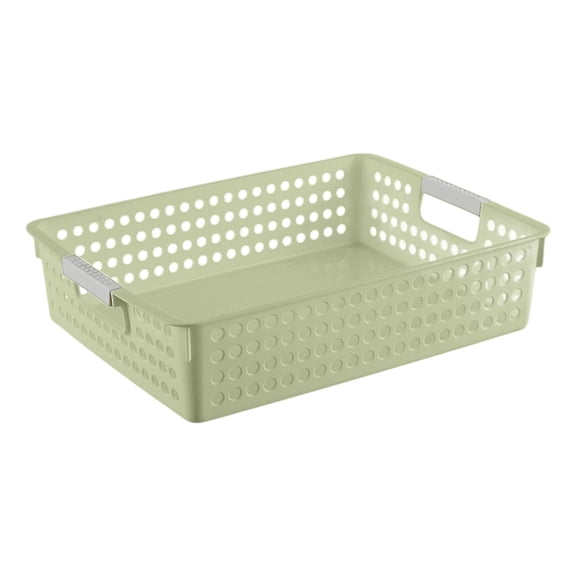 Byujiro Rectangular Perforated Plastic Storage Basket Multi-Purpose Ventilated Countertop Organizer Tray with Dual Side Handles, Lightweight Stackable Caddy, Space Saving Holder for Bathroom