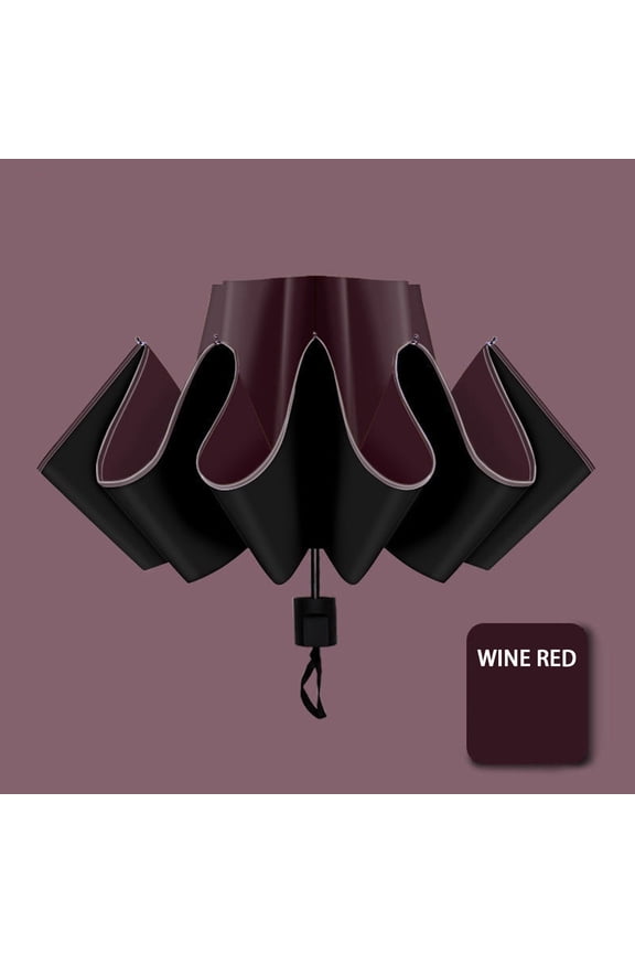 Reverse Inverted Folding Umbrella Sun & Rain Umbrella with Black Rubber Coating Leak-Proof Umbrella for Car & Outdoor Daily Use