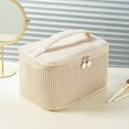 thumbnail image 1 of Byujiro Ribbed Barrel Cosmetic Train Case Vertical Striped Makeup Organizer Portable Zippered Toiletry Bag with Top Handle, 1 of 3