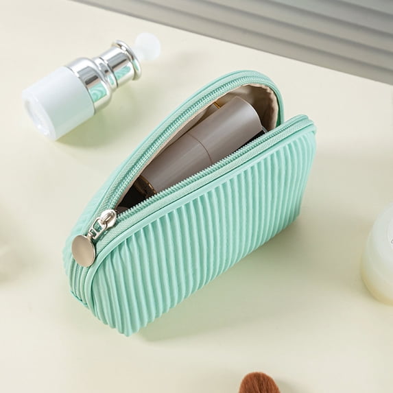 Byujiro Ribbed Shell-Shaped Cosmetic Pouch Compact Half-Moon Makeup Bag Stylish Pleated Toiletry Organizer for Daily & Travel Use