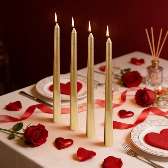 Byujiro Romantic Textured Taper Candle Set (4pcs), Perfect for Valentine's Day Dinners, Romantic Evenings & Table Centerpieces, Long-Lasting Burn