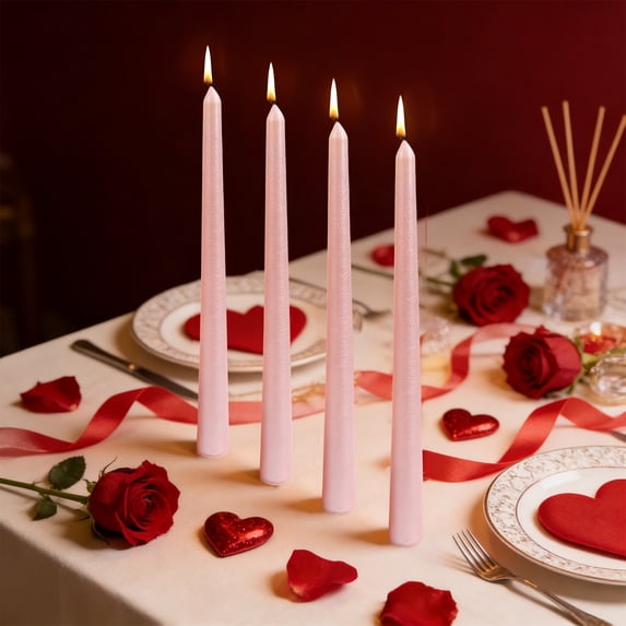 Byujiro Romantic Textured Taper Candle Set (4pcs), Perfect for Valentine's Day Dinners, Romantic Evenings & Table Centerpieces, Long-Lasting Burn