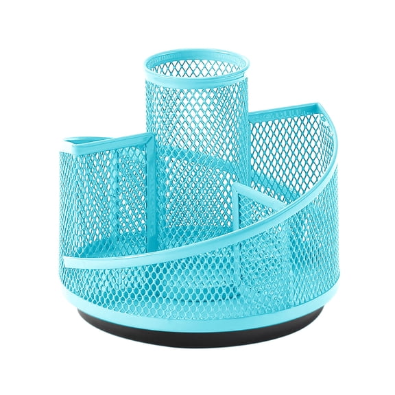 Byujiro Rotating Mesh Metal Pen Holder Multi-grid Split Compartment Desk Stationery Caddy Spinning Hollow Wire Storage Organizer for Office Supplies and Desktop Small Office Accessories