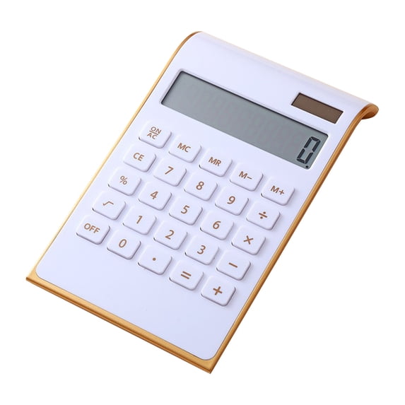 Byujiro Sleek Solar-Powered Calculator, Slim Desktop Calculator with Gold Trim, Large Display & Easy-Press Buttons for Office, Students, Business & Daily Use