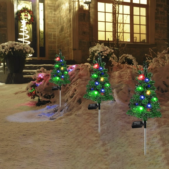 Byujiro Small Christmas Tree with Lights Solar Christmas Decoration Light LED Christmas Tree Plug in Light Outdoor Garden Decoration Light Portable Holiday Tree