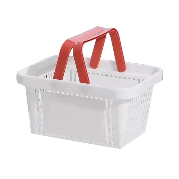 Byujiro Small Handheld Plastic Storage Basket, Ventilated Slotted Rectangular Carry Caddy with Carry Handle, Lightweight Portable Organizer Bin, Multipurpose Tote for Bathroom, Kitchen