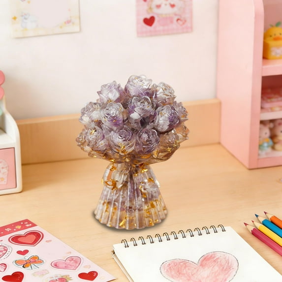 Byujiro Small Resin Rose Bouquet Tabletop Decor Everlasting Floral Accent for Valentine's Day, Home Decor & Wedding Displays