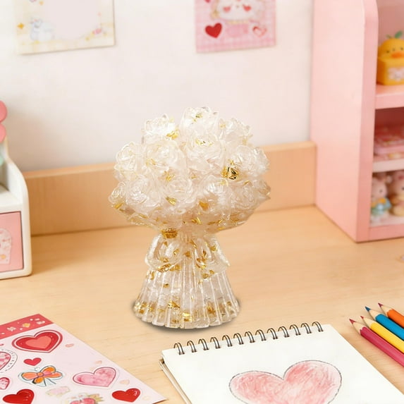 Byujiro Small Resin Rose Bouquet Tabletop Decor Everlasting Floral Accent for Valentine's Day, Home Decor & Wedding Displays