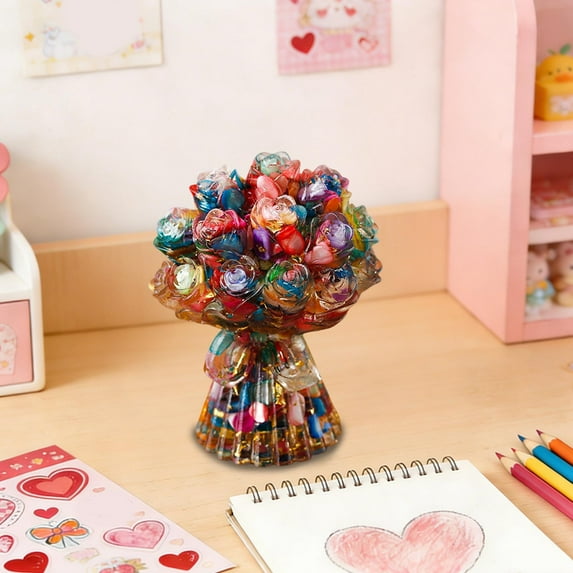Byujiro Small Resin Rose Bouquet Tabletop Decor Everlasting Floral Accent for Valentine's Day, Home Decor & Wedding Displays