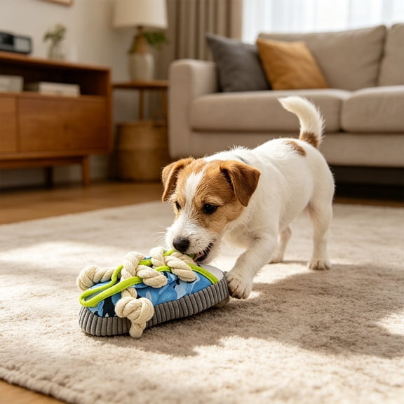 Byujiro Sneaker-Shaped Squeaky Dog Chew Toy Tug-of-War Rope Toy with Squeaker, Bite-Resistant Interactive Shoe Toy for Puppies & Dogs to Grind Teeth & Relieve Boredom