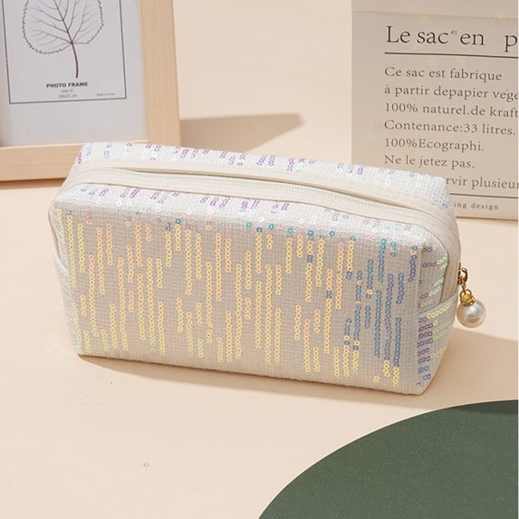 Byujiro Sparkly Sequin Makeup Pouch Large-Capacity Cosmetic Organizer Stylish Zippered Bag for Essentials & Special Occasions