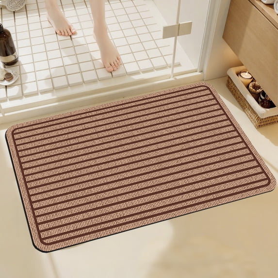 Byujiro Striped Bath Mat Quick Dry Absorbent Bathroom Floor Mat Non Slip Stain Resistant Indoor Doormat Water Absorbing Rug for Bathroom, Entryway, Kitchen, 16"x24"