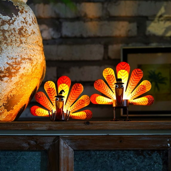 Byujiro Thanksgiving Decorations Metal Turkey Candle Holders Thanksgiving Candle Holders Standing Sitting Home Turkey Home Table Decorations