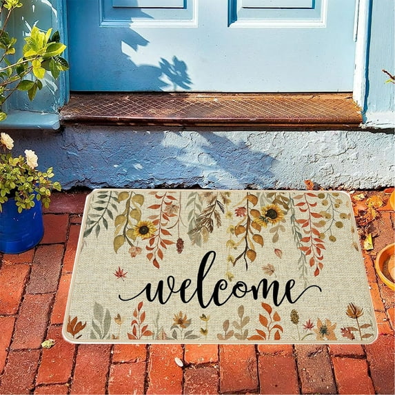 Byujiro Thanksgiving Decorations Pumpkin Maple Crystal Velvet Floor Mat Home Entrance Door Mat Thickened Foyer Floor Mat Pumpkin Decor