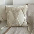 thumbnail image 1 of Byujiro Tufted Boho Throw Pillow Cover 17x17 Inch Textured Woven Cushion Case with Tassels and Hidden Zipper for Sofa Bedroom Living Room Farmhouse Decor, 1 of 6