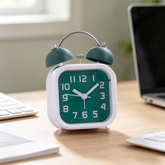 Byujiro Twin Bell Analog Alarm Clock Desk Clock with Backlight Night Light Battery Powered Bedside Clock for Students Bedroom Travel Home Decor