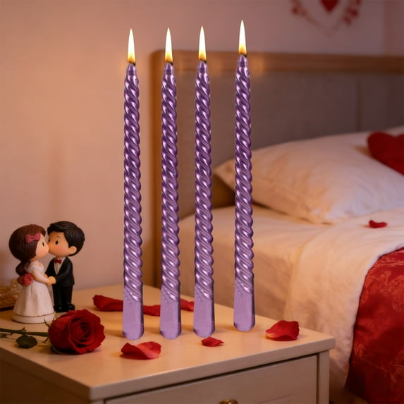 Byujiro Twisted Candle Set (4pcs) Sleek Dripless Design, Perfect for Dinner Parties, Table Decor, Wedding Receptions & Romantic Evenings