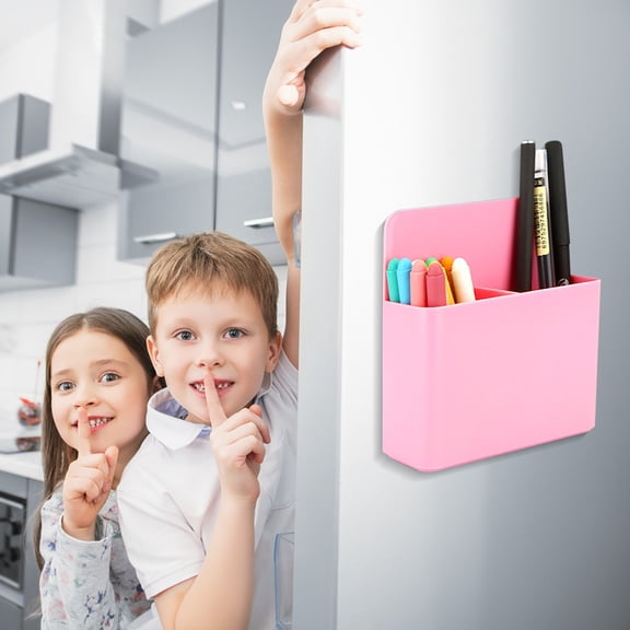 Byujiro Two-Compartment Magnetic Storage Caddy, Magnet Attached Wall Mount Pen Holder, Divided Plastic Organizer for Whiteboard Dry Erase Markers, Fridge Small Gadgets, Classroom Stationery