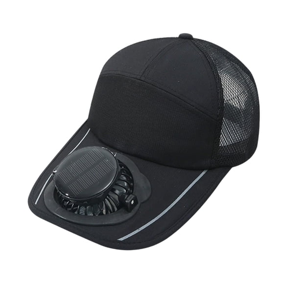 Byujiro USB & Solar Powered Fan Baseball Cap Dual Power Supply Breathable Mesh Sun Hat with Cooling Fan Outdoor Sun Protection Cap for Sports, Hiking, Beach & Gardening Use