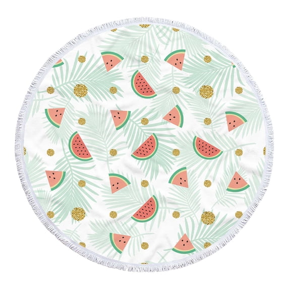 Byujiro Watermelon Print Round Microfiber Beach Towel 60" Oversized Circular Quick Dry Highly Absorbent Soft Lightweight Sand Free Towel Versatile as Beach Blanket, Shawl & Yoga Mat