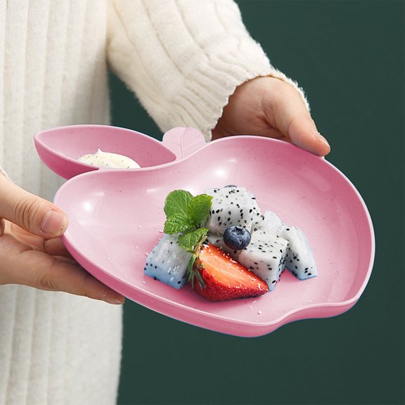 Byujiro Wheat Straw Apple-Shaped Divided Plate Multi-Use for Fruits, Dumplings & Snacks, Perfect for Home, Gatherings & Everyday Use