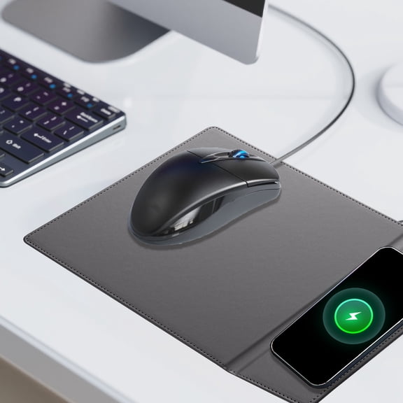 Byujiro Wireless Charging Faux Leather Mouse Pad Foldable Desk Mat, Built-In Phone Charging Stand, Office Accessory for Laptop PC, Fast Charging Workstation Pad for Daily Office & Gaming Use