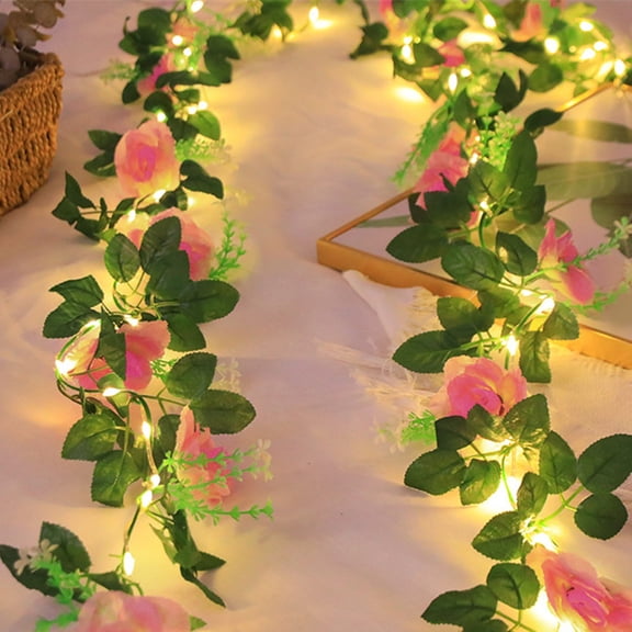 Byujiro Wisteria Hanging Flowers LED Wisteria Flower Rattan LED Copper Light Home Decorative Light String 86.61in Flower Garland Fake Plants