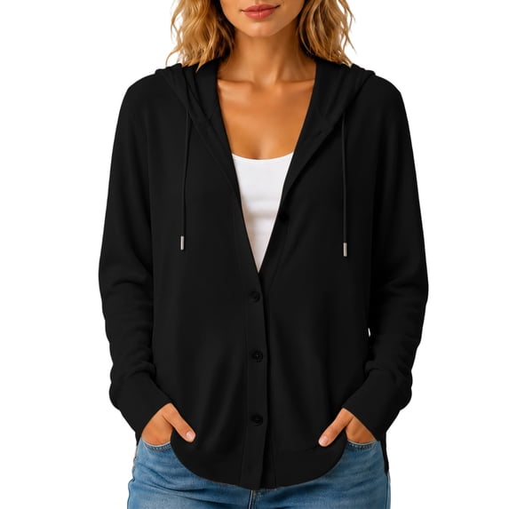 Byworldtasic 2026 Fashion Hoodie for Women Hooded Sweatshirt Button Hoodies With Pockets Comfy Fleece Jackets S-3XL