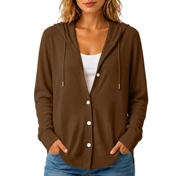 Byworldtasic 2026 Fashion Hoodie for Women Hooded Sweatshirt Button Hoodies With Pockets Comfy Fleece Jackets S-3XL