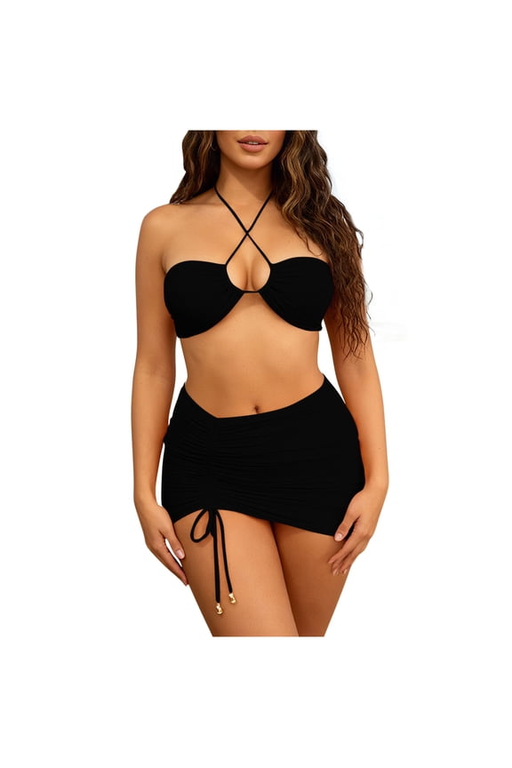 Bikini with Skirt Sexy Brazilian Triangle String Top Bikini Halterneck Thong Swimwear Beachwear Swimsuit