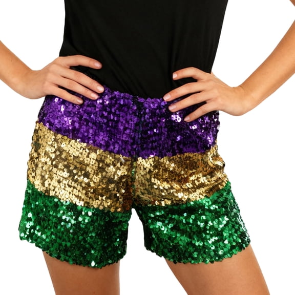 Byworldtasic Carnival Shiny Sequin Mini Shorts for Women Sexy Stretch Pants Slim Low-Waist Shorts