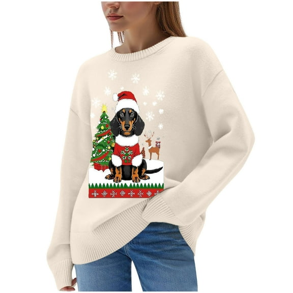 Byworldtasic Christmas Sweater Funny Knit Sweater for Women, Long Sleeve Crewneck Loose Casual Pullover Sweater