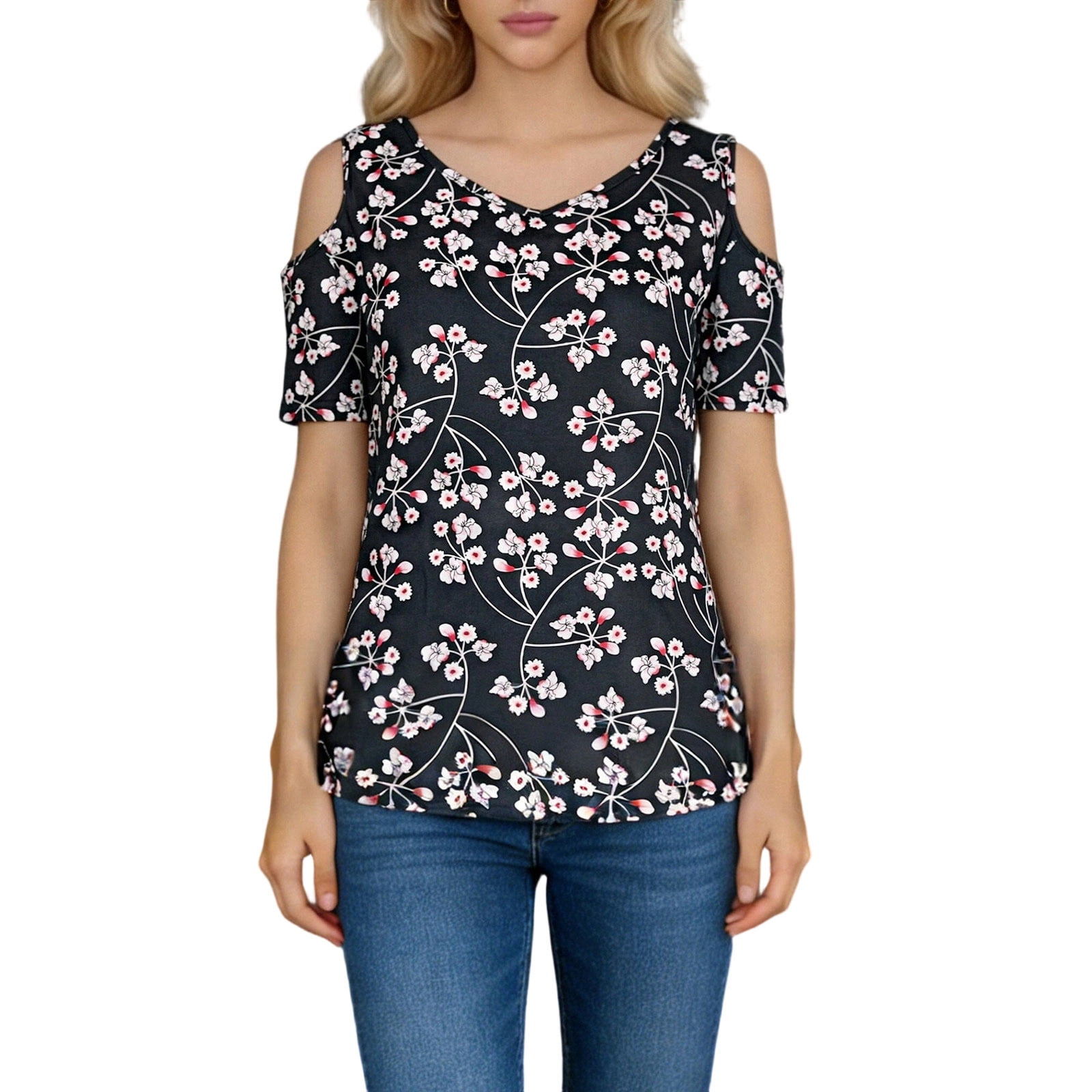 Byworldtasic Cold Shoulder Tops for Women Short Sleeve T Shirts Summer ...
