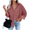 thumbnail image 1 of Byworldtasic Corduroy Button Down Shirts for Womens Dressy Casual Long Sleeve Blouses Oversized Fall Tops Jackets, 1 of 9