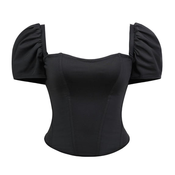 Byworldtasic Corset Tops For Women Women's 1950s Vintage Black Tops Elastic Waist Cute Off Shoulder Shirt Short Sleeves Blouse
